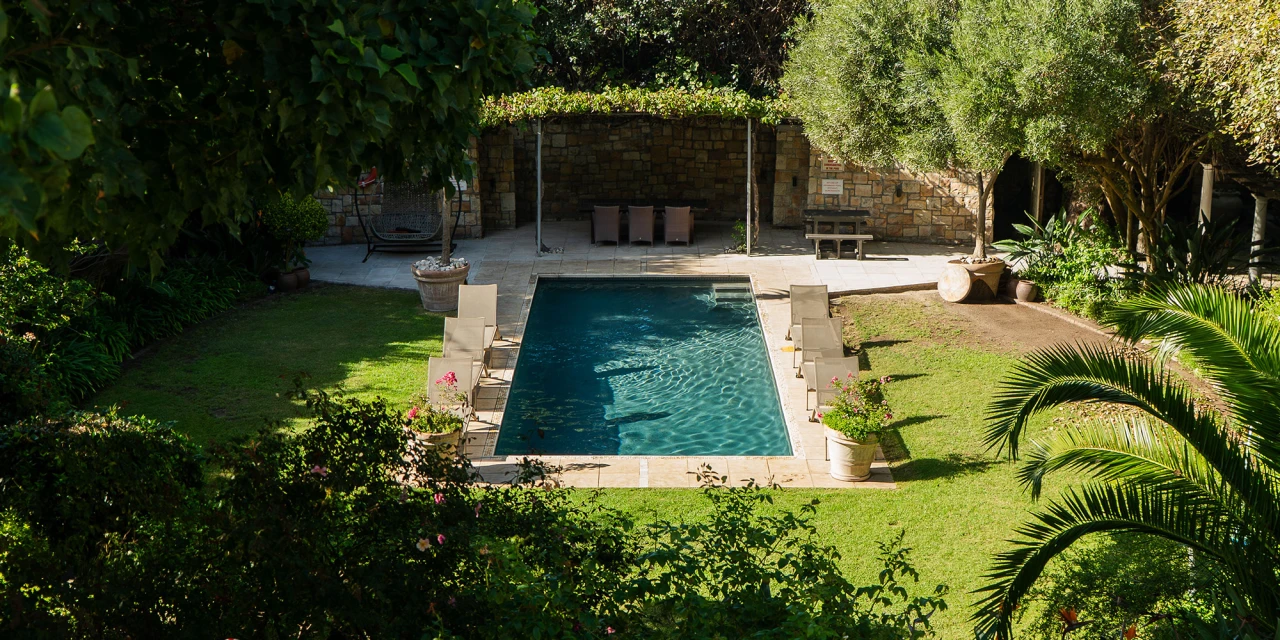 The garden overlooking the swimming pool at the South African rehab center.