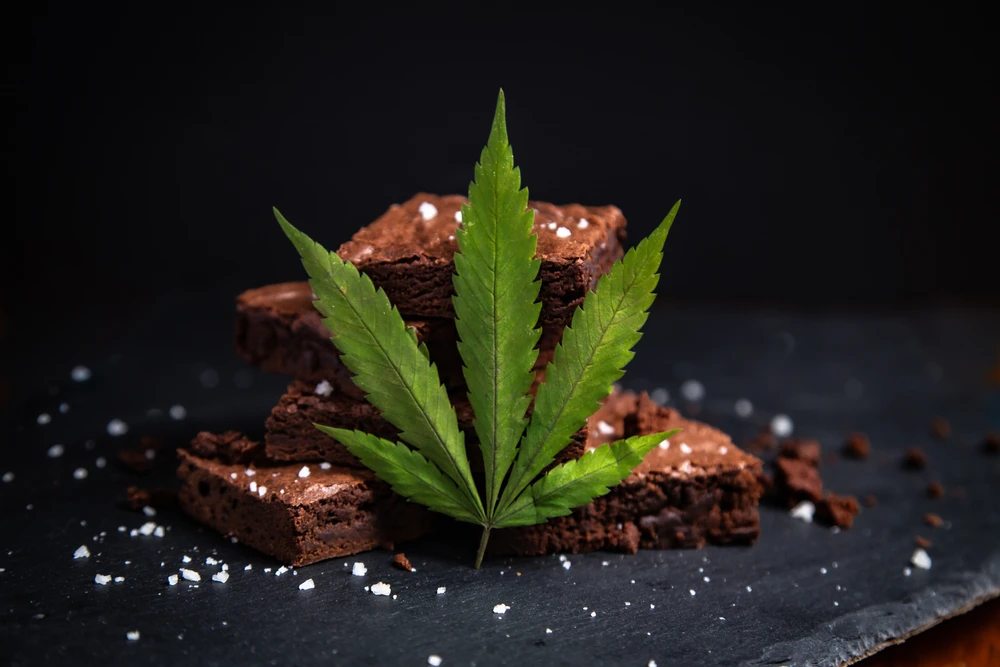 Space cake met cannabis in chocolade brownies.