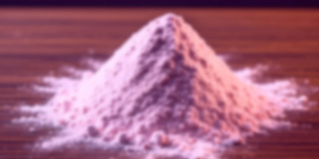 Tusi of roze cocaïne in een hoop op een houten oppervlak.
