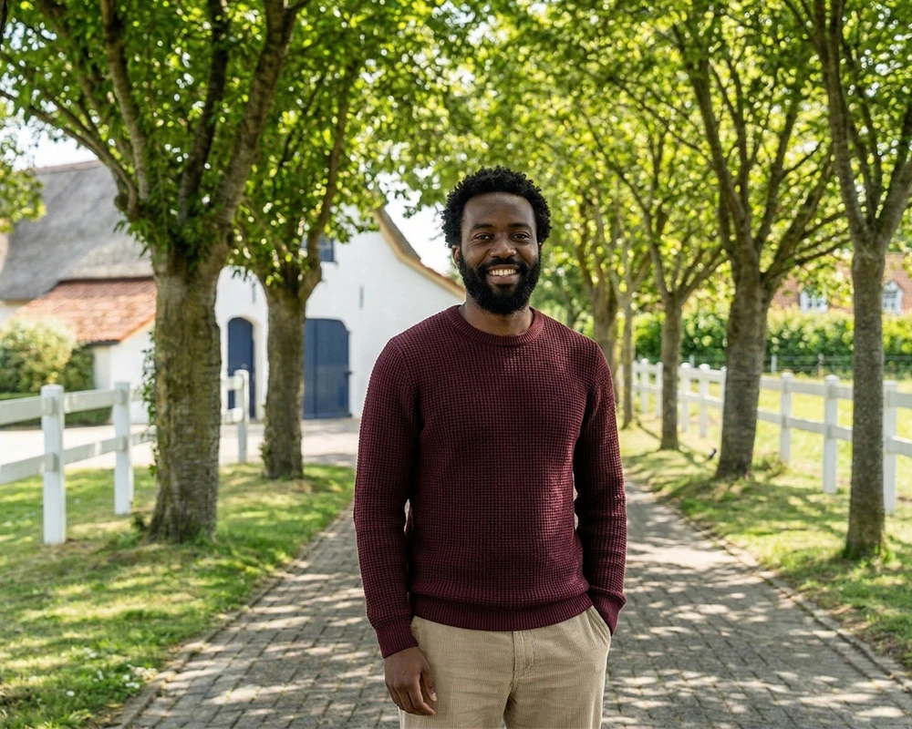 Samuel vertelt zijn herstelverhaal op de oprijlaan van de afkickkliniek van Connection SGGZ in Meerlo.